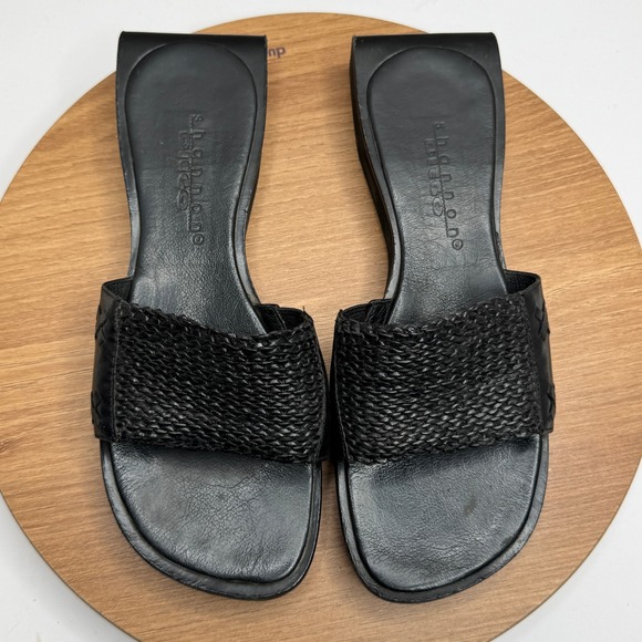 Shannon Diego Slide Sandals Woven Faux Leather Upper Black rubber Slides Size 7M - Picture 1 of 6
